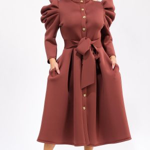 New - Just 1 (Designer Brown 10 Button Light Scuba Dress ) Size XL