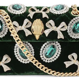 New - Kurt Geiger Green Velvet Kensington Jeweled Handbag