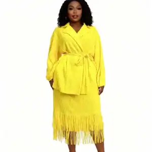 New - Designer 2PC Yellow Fringe One Size