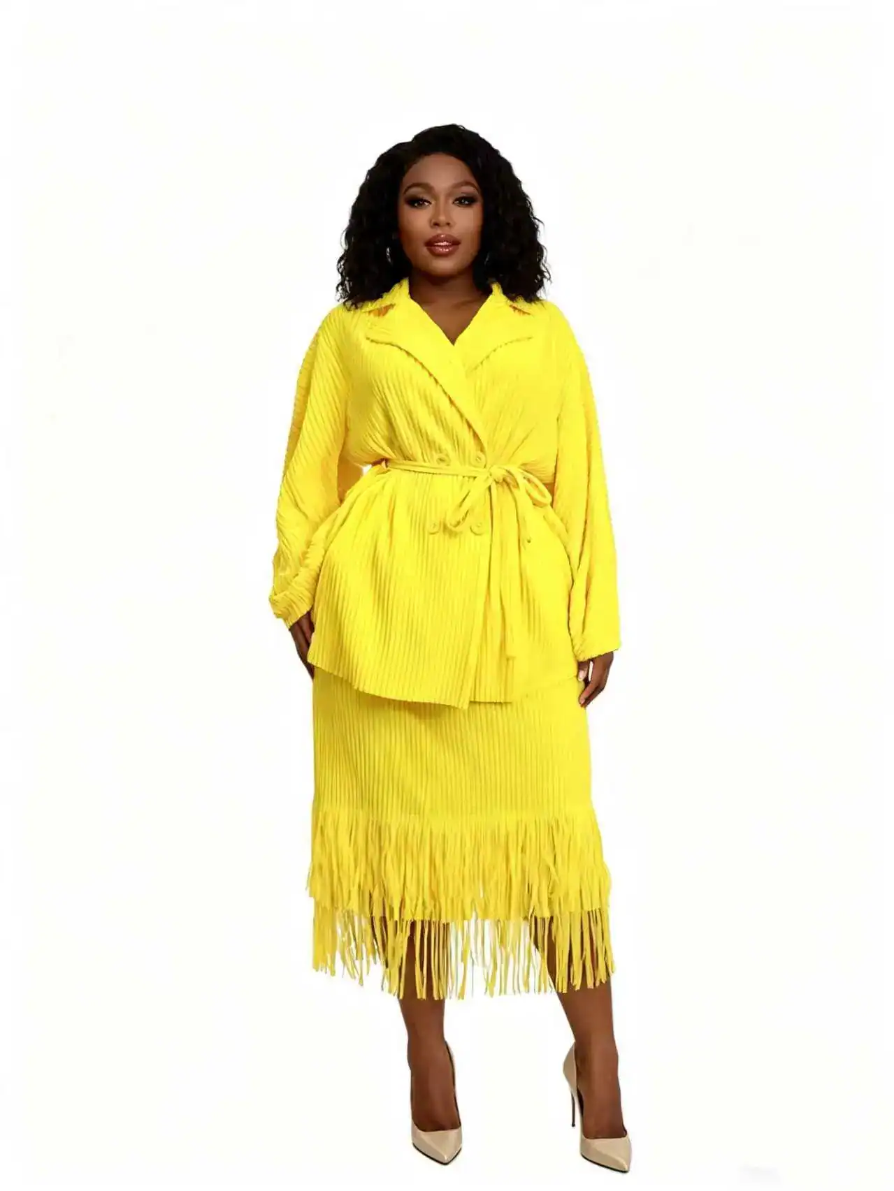 New – Designer 2PC Yellow Fringe One Size