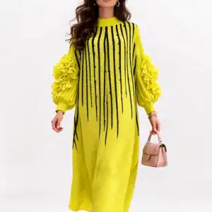 New - Designer Bouncy Yellow/Black Dress  (Large & XXL) - Very Nice and Travel Friendly