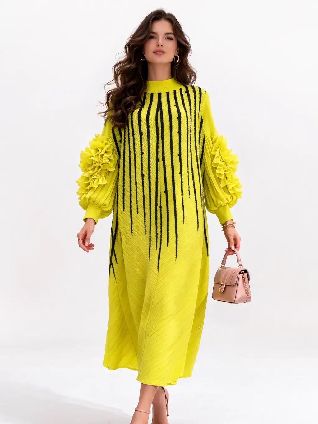 New – Designer Bouncy Yellow/Black Dress  (Large & XXL) – Very Nice and Travel Friendly