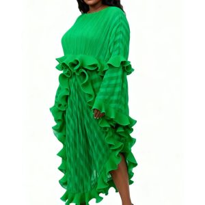 New - Green Ethereal Cascade Pleated Maxi Dress - One Size
