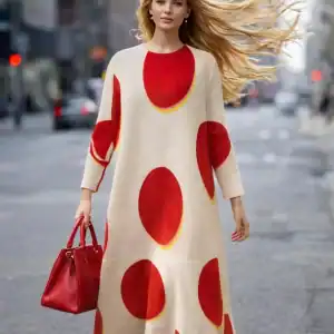 New - Designer Beautiful Bouncy Midi Dress - Red/Cream Multi - XXL