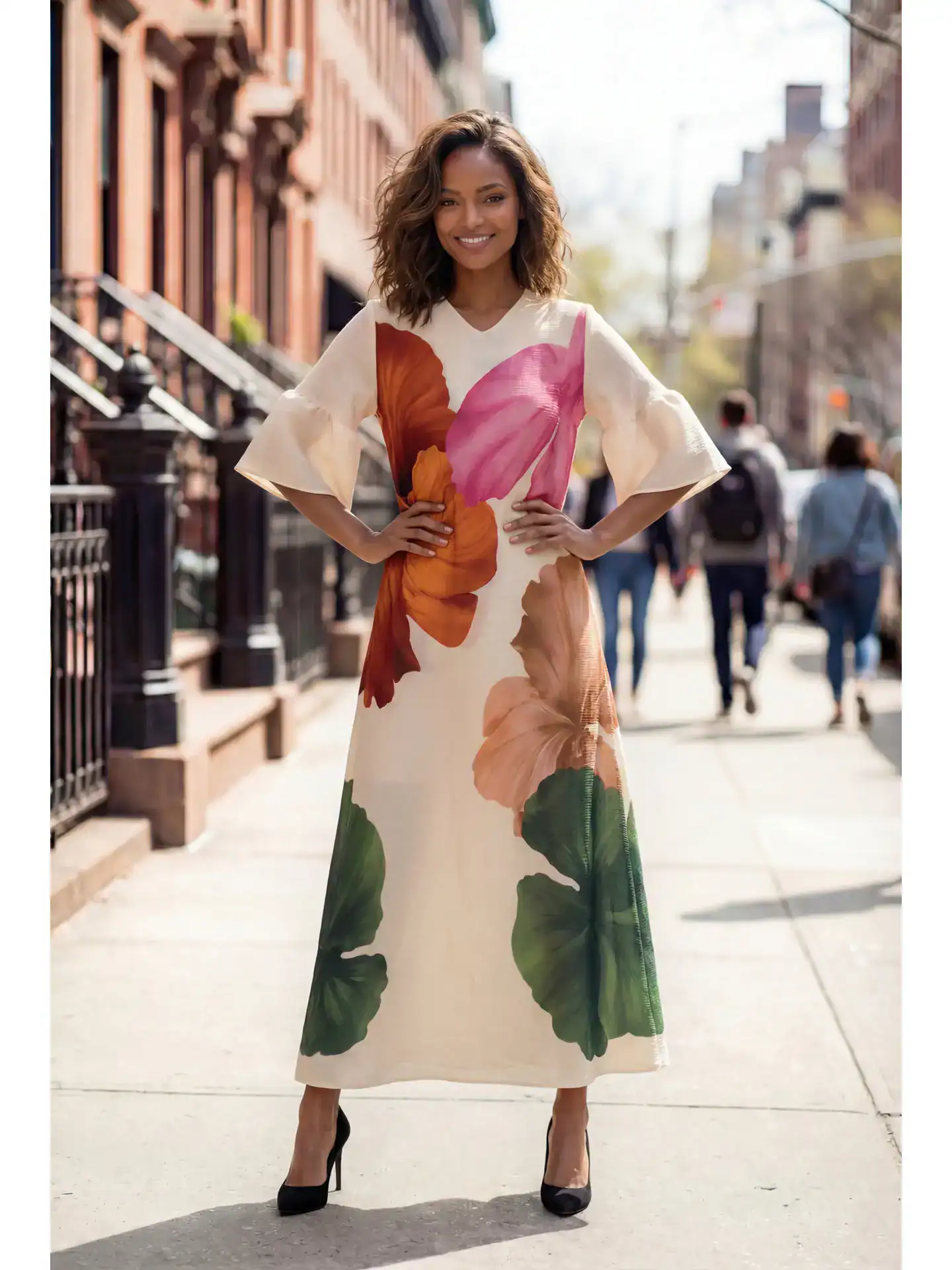 SOLD New – Designer Floral Print Crinkled Dress – XXL