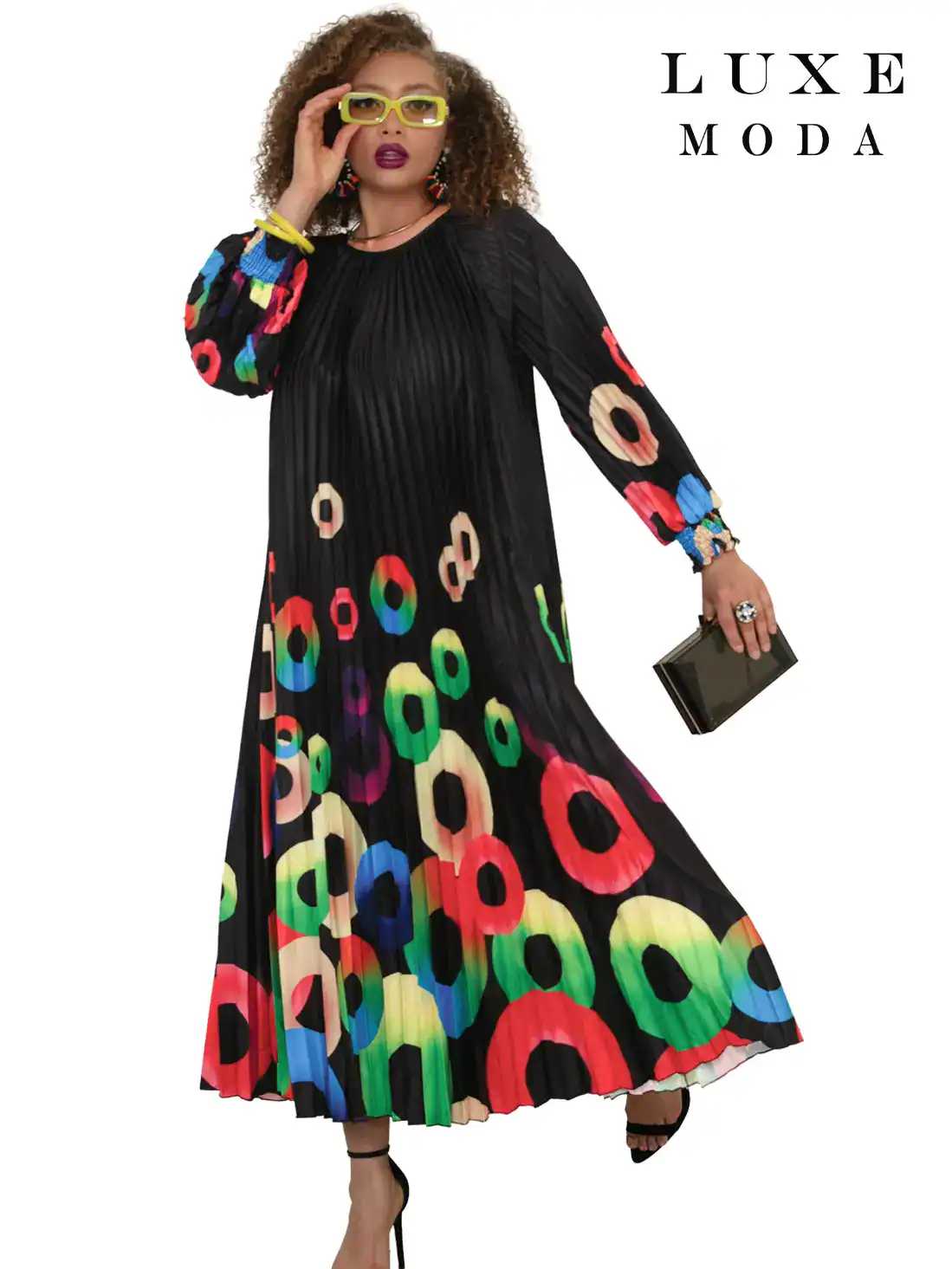 New – Designer One Size Black Dress _ Multi-Colored Throughout – Love It (Only 1) – Order Yours Today if Not Available