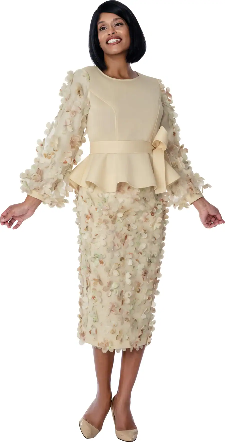 New – Designer Tan-Multi Petaled Dress (Beautiful) 16W