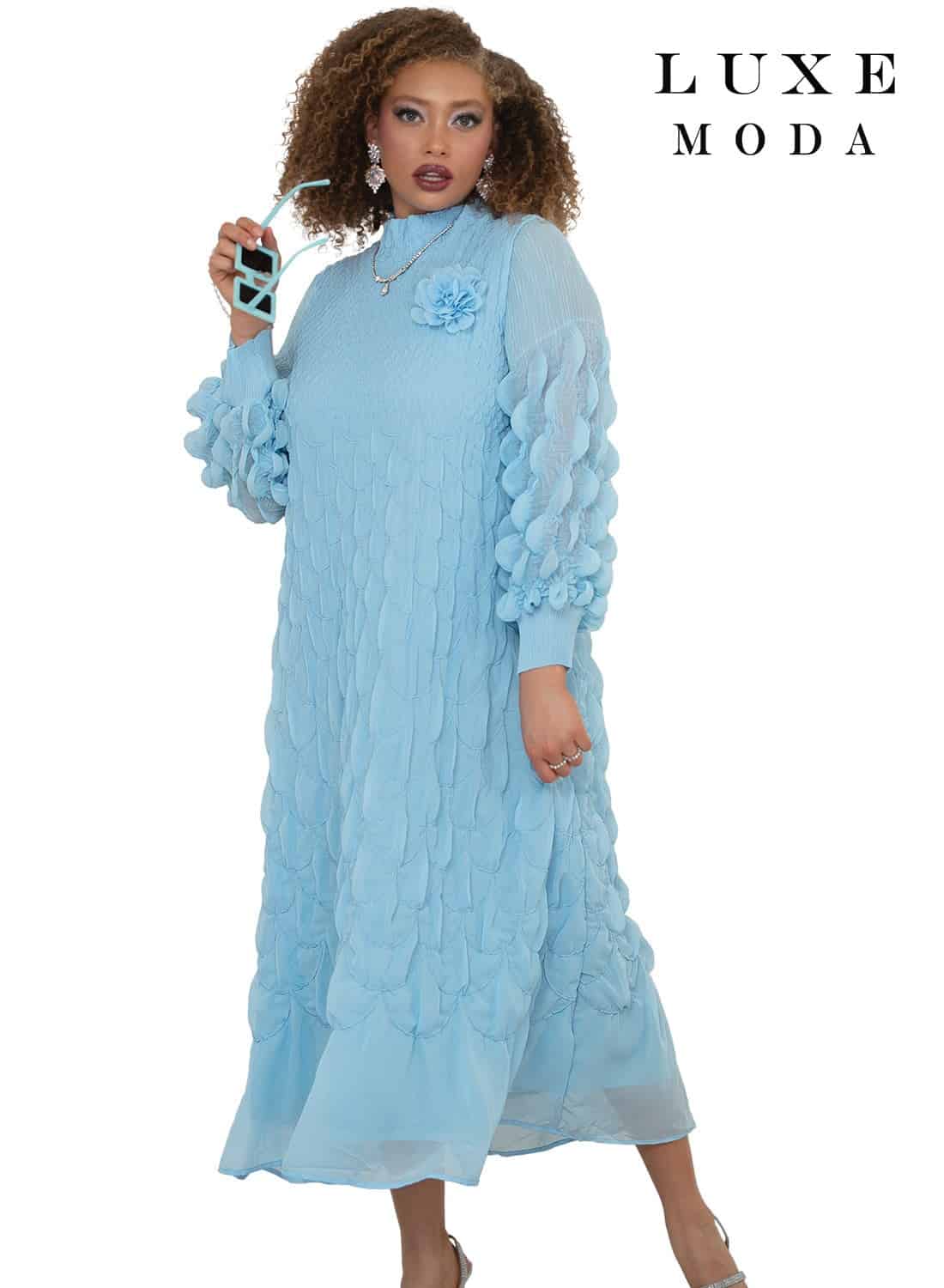 SOLD OUT New – Designer Powder Blue Dress – Pending Sizes (S/M; L/XL; 1X/2X) – Travel Friendly & Wrinkle Free