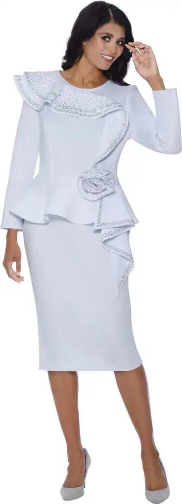 New – White Designer Dress w/Silver Trim (2 Size Selection) 12 & 16W (We can order your size)