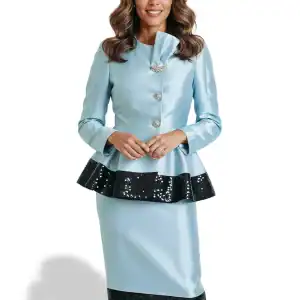 New - Designer Ice Blue 2pc Suit (Sequin Trim) Size 18