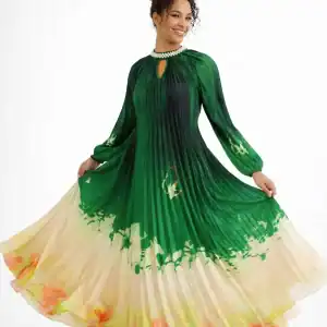 SOLD New - Designer Rainforest Green Crinkle Maxi Dress (Size XL)