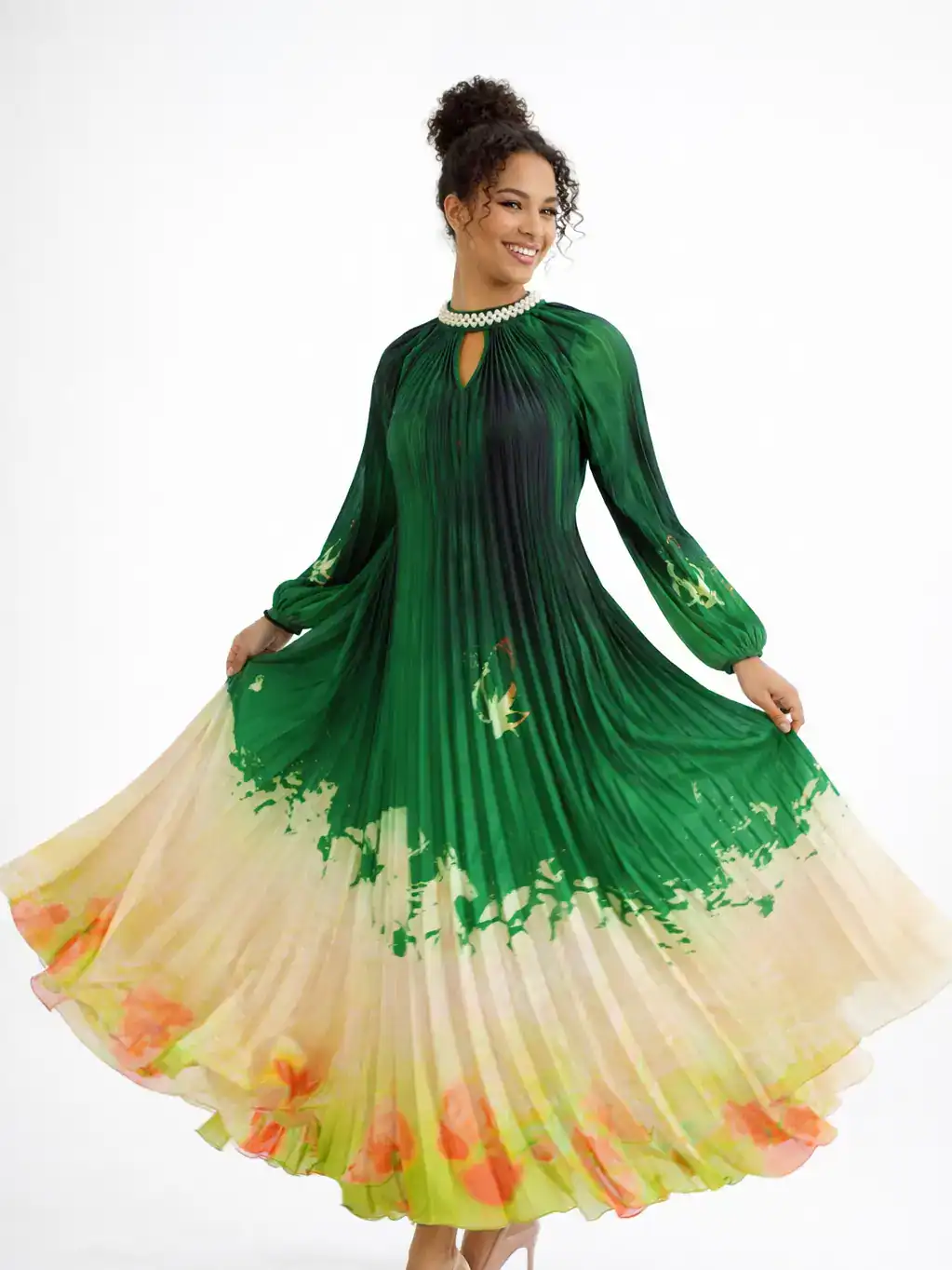 SOLD New – Designer Rainforest Green Crinkle Maxi Dress (Size XL)