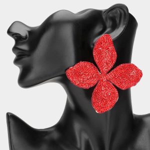 New - Oversized Bling Studded Flower Earrings (3 colors - Black, Royal Blue and Red) Very nice (Pierced)