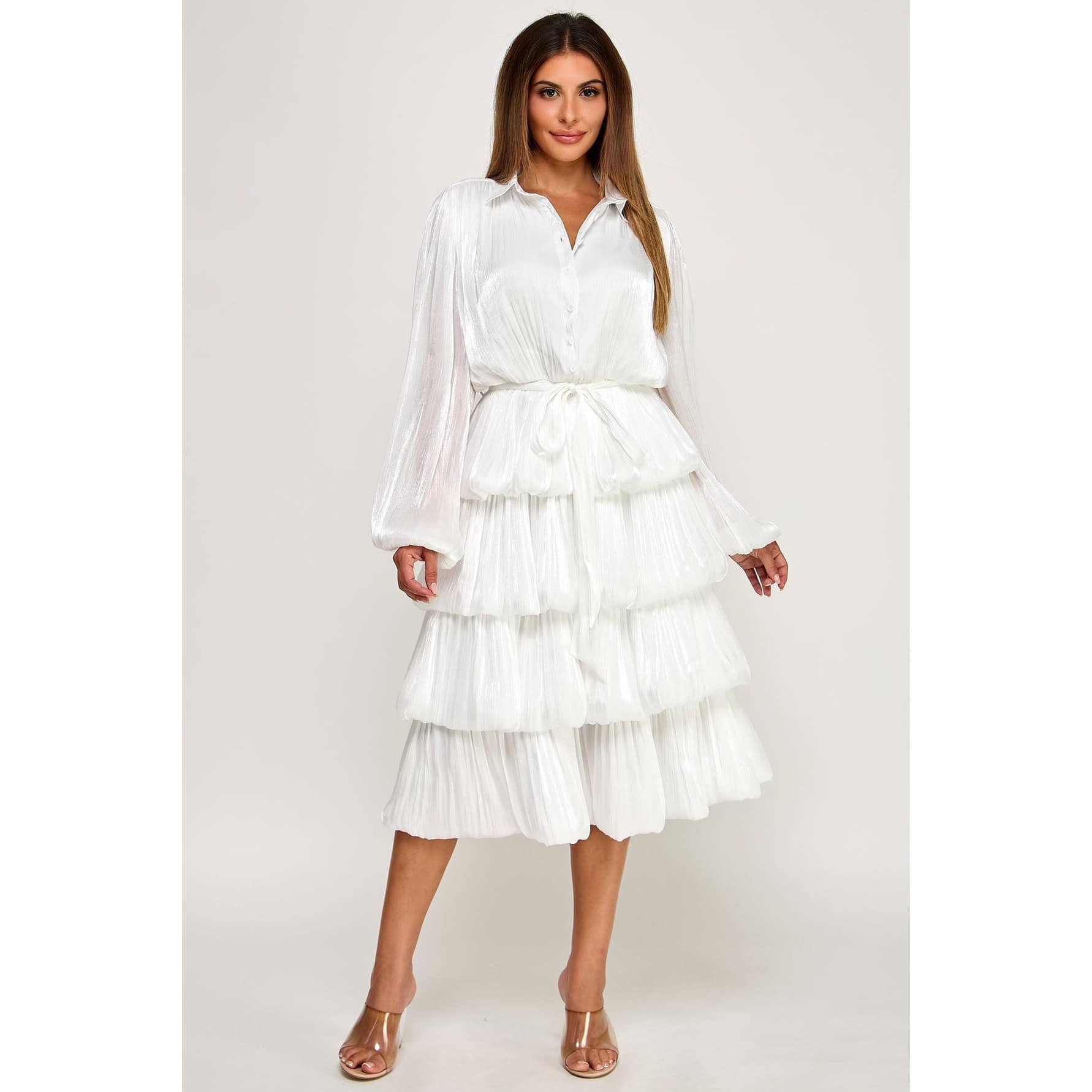 New -Designer  Bubble Tiered Layered Midi Dress (1X-3X)