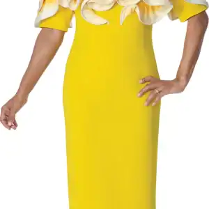 New - Designer Yellow w/ white trim and BIG Ruffle Dress (2 Sizes)