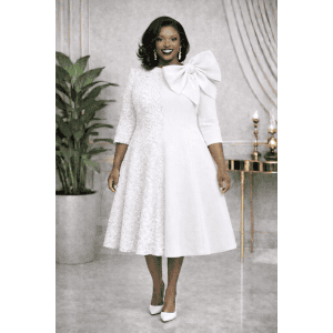 New - Designer White Light One-Half Sequin Dress w/ Bow (Regular Sizes - S, M, L, XL)