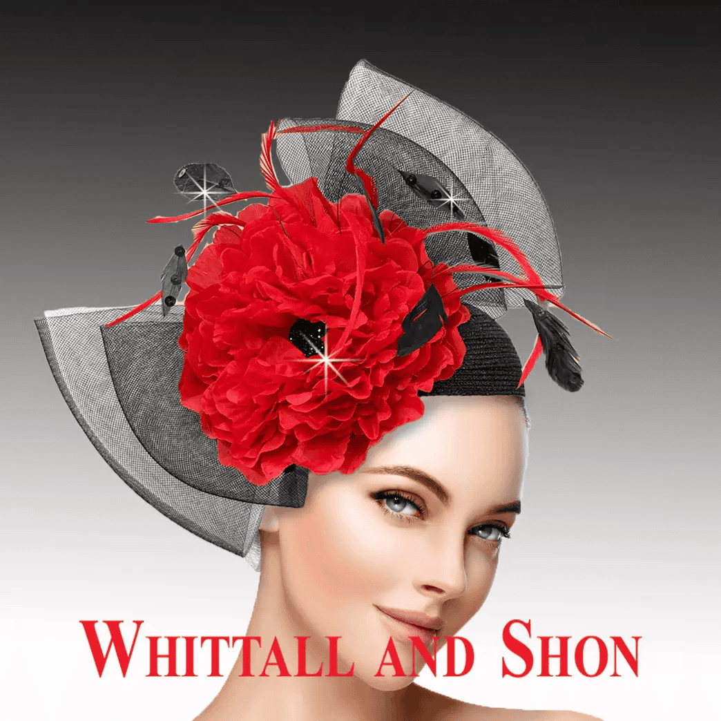 New – Designer Poppy Red/Black Feather Fascinator