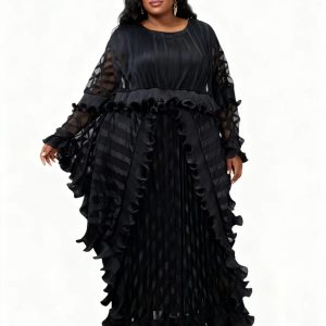 New -  Designer Black Cascade One Size  Dress