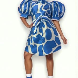 New - Royal Blue and Print Midi Dress w/Puffy Sleeve (Very Nice)  XL