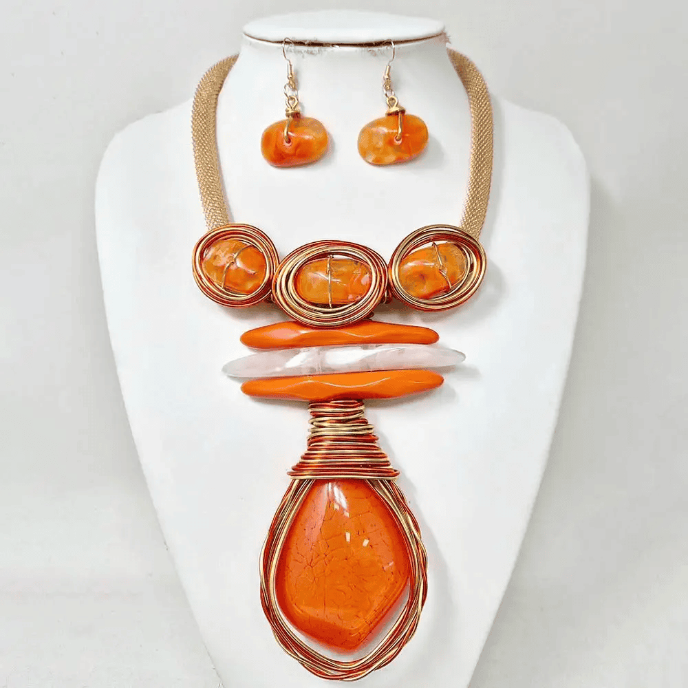New – Bold Abstract Resin Stone Pendant Accent Statement Necklace (4 color selection) – very nice