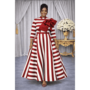 New - Designer Regular Size  Stripe Maxi Dress (S, M, L, XL)  - Burgundy
