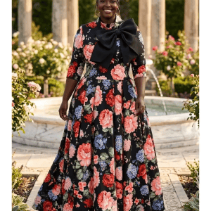 New - Designer Floral Print w/ Black Bow in Regular Size - (S, M, L, XL) Maxi Dress