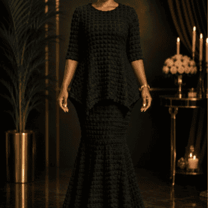 New - Designer Black 2pc - Regular Popcorn Peplum Mermaid Dress (S, M, L, XL)