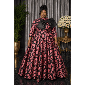 New - Designer Bow Maxi Dress - (Mauve w/ Black Bow)  - 1X, 2X, 3X