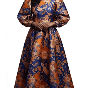 New - Designer Navy & Orange Floral Maxi Dress (Very Elegant) Size 18 (Order Yours Today)