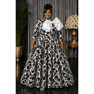 New - Designer Black Maxi Dress w/ White Bow (1X, 2X, 3X) - 2X SOLD