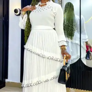 New - Designer White Pleated Ruffle Dress - One Size (Very Elegant)