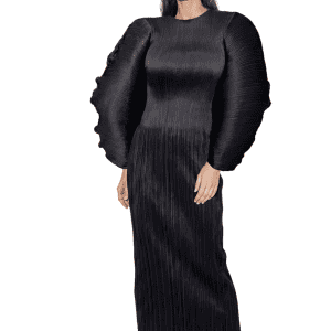 New - Designer Wrinkle Free Long/Wing Sleeve Elegant Dress (Black) - See Size Selection Below