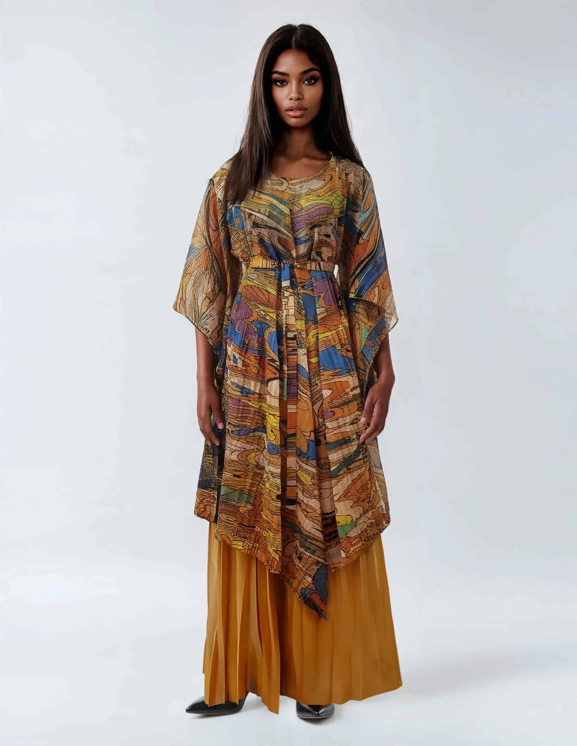 New – Designer Kimona Pantsuit or Dress – One Size  (Very Nice and Unique)