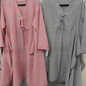 New - High End Custom Red/White Seersucker Top/Blouse or Duster - Size Small  (Only 1)
