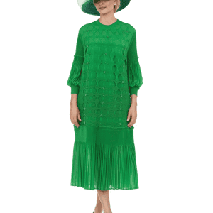 New - Green Beaded Wrinkle Free/Bouncy Elegant Dress (Large)