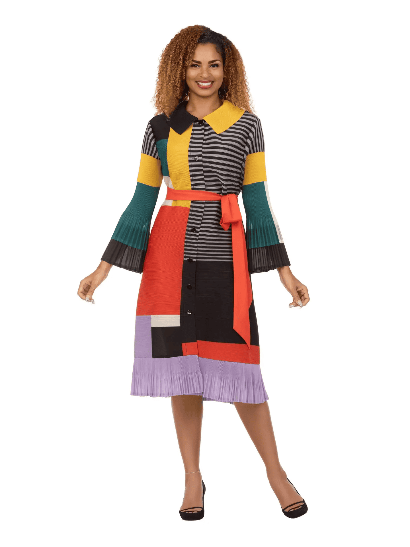 New – Giovanna Designer Wrinkle Free/Bouncy Multi -Colored Dress – See Size Selection (L, XL, 1X)