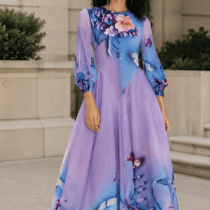 New - Designer Lavender Floral Wrinkle Free Maxi Dress - Oh My - Size XL