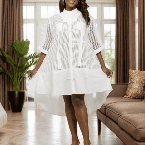 New - Gorgeous & Elegant Mesh Fabric Hi-Low Dress (White) One Size