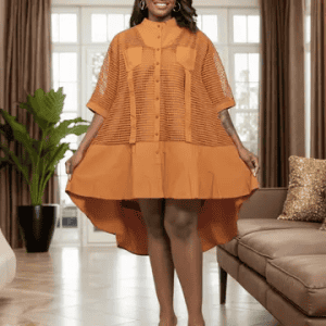 New - Gorgeous & Elegant Mesh Fabric Hi-Low Dress (Rust)- One Size