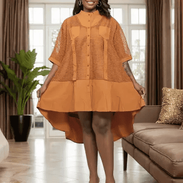 New – Gorgeous & Elegant Mesh Fabric Hi-Low Dress (Rust)- One Size