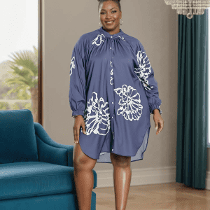 New - Women's Long Sleeves Floral Print Midi Dress - Blue Animal Print (One Size)