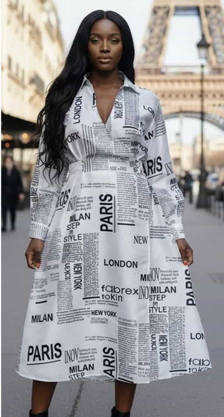 New – Designer Newspaper Wrap Dress – One Size  (Only 1)