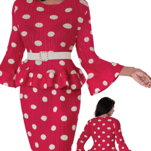 New - Designer  2pc Wrinkle Free Outfit - (Belt Included) Hot Pink w/ Dots - 16W