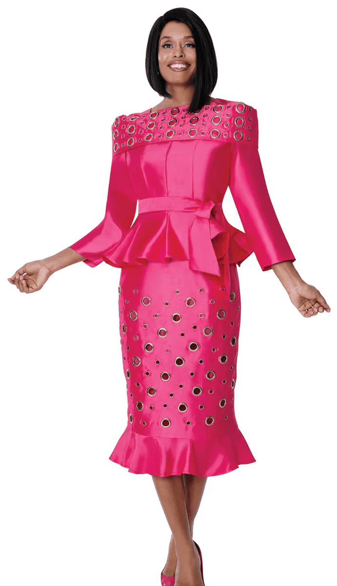 New – Designer 2Pc Hot Pink Circled Suit – Nice !!! 2 Size  (See Selections)
