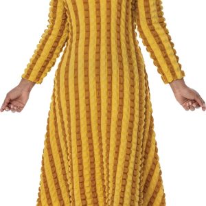 New - Gold Striped Textured Two Tone  Bubble Dress -  (Gold ) - Unique