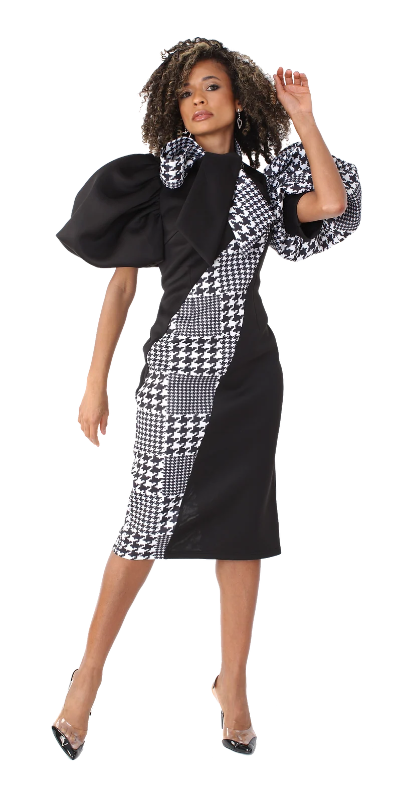 SOLD Designer – Houndstooth Balloon Dress – Very Nice (Small)