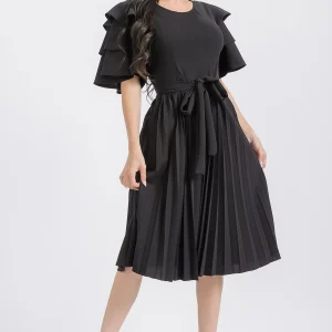 Designer Black Pleated Dress - Regular Sizes  S-XL (See Selection Below)