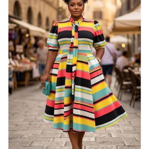 SOLD OUT New - Striped Dress (1X-3X -  - Easy Wear & Nice Material - See Sizes Below