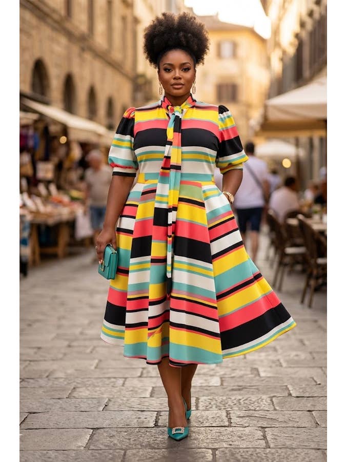 SOLD OUT New – Striped Dress (1X-3X –  – Easy Wear & Nice Material – See Sizes Below
