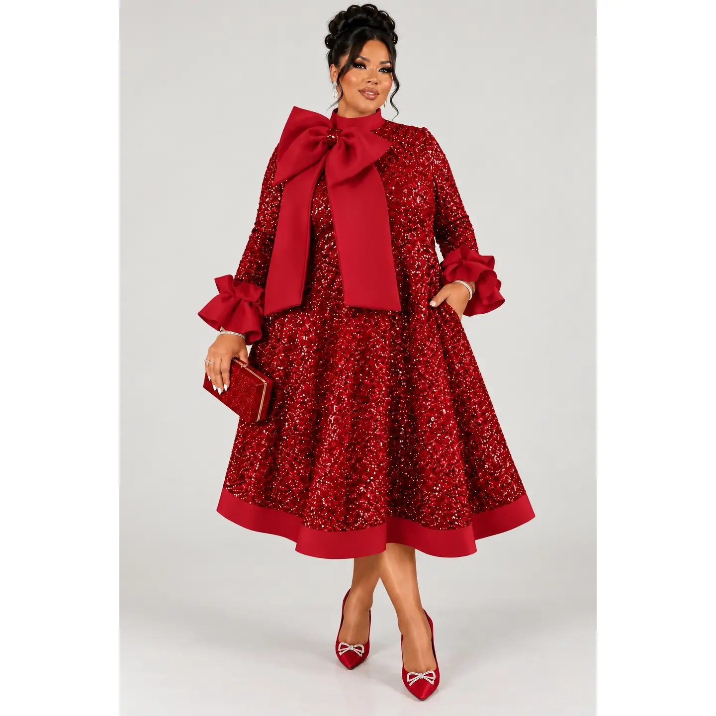 New – Red Sequin Bow Dress – Plus 4X and 5X only (see selection below)